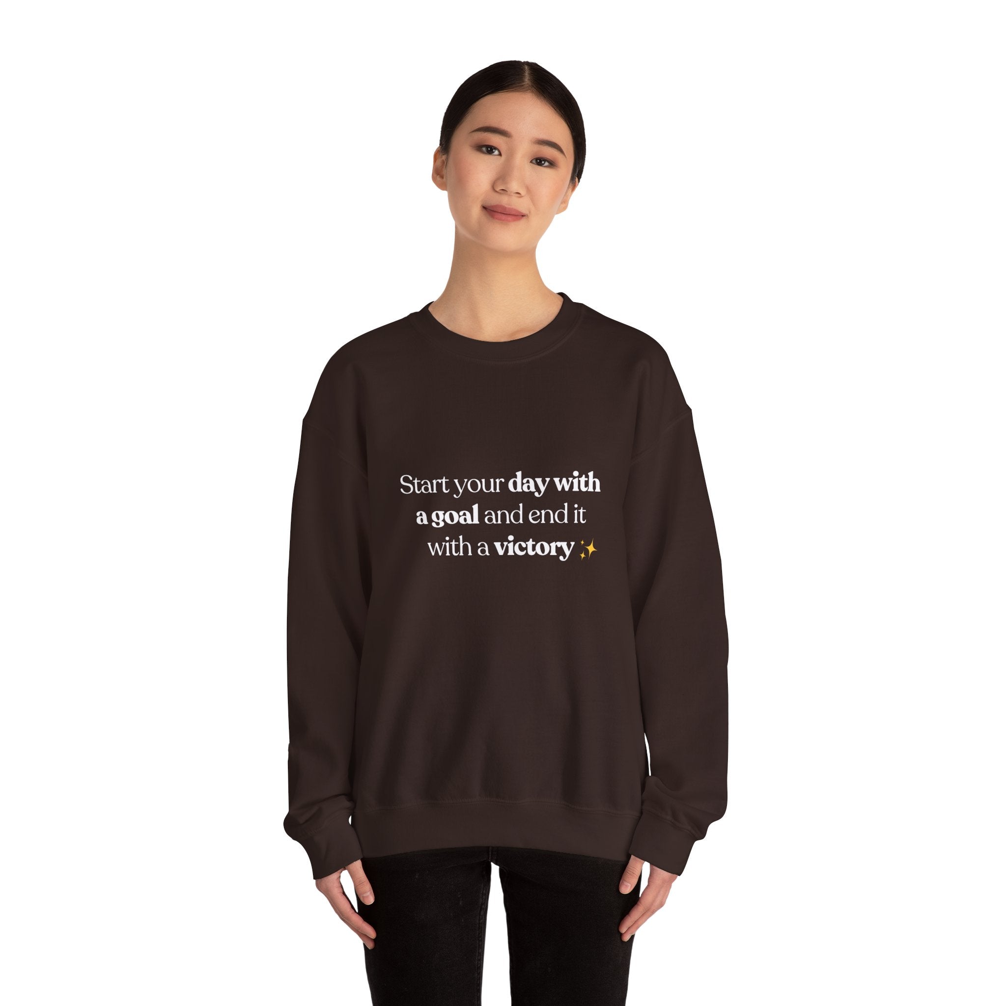 Inspirational Crewneck Sweatshirt — "Start your day with a goal and end it with a victory" - Eamden