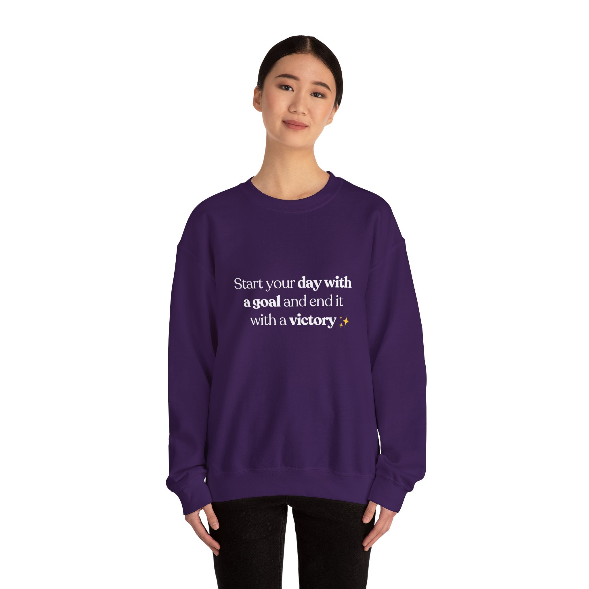 Inspirational Crewneck Sweatshirt — "Start your day with a goal and end it with a victory" - Eamden