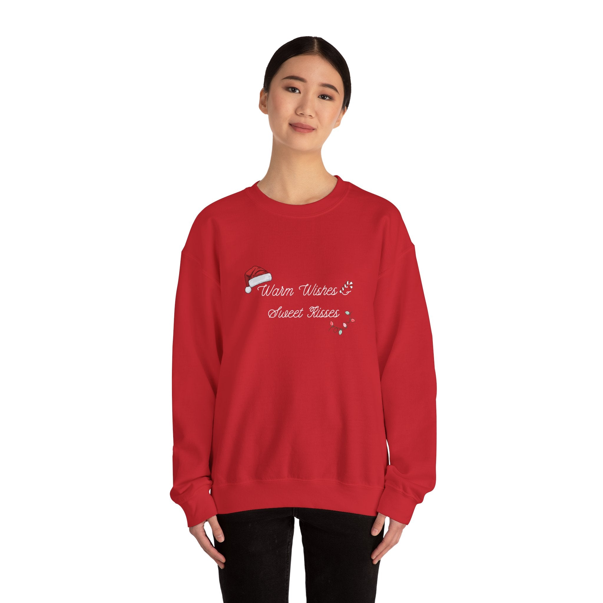 Crewneck Sweatshirt — "Warm Wishes & Sweet Kisses" Candy Cane Christmas Design - Eamden