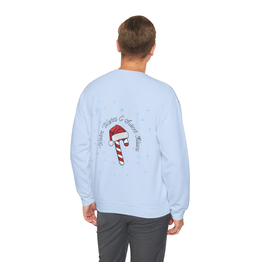 Crewneck Sweatshirt — "Warm Wishes & Sweet Kisses" Candy Cane Christmas Design - Eamden