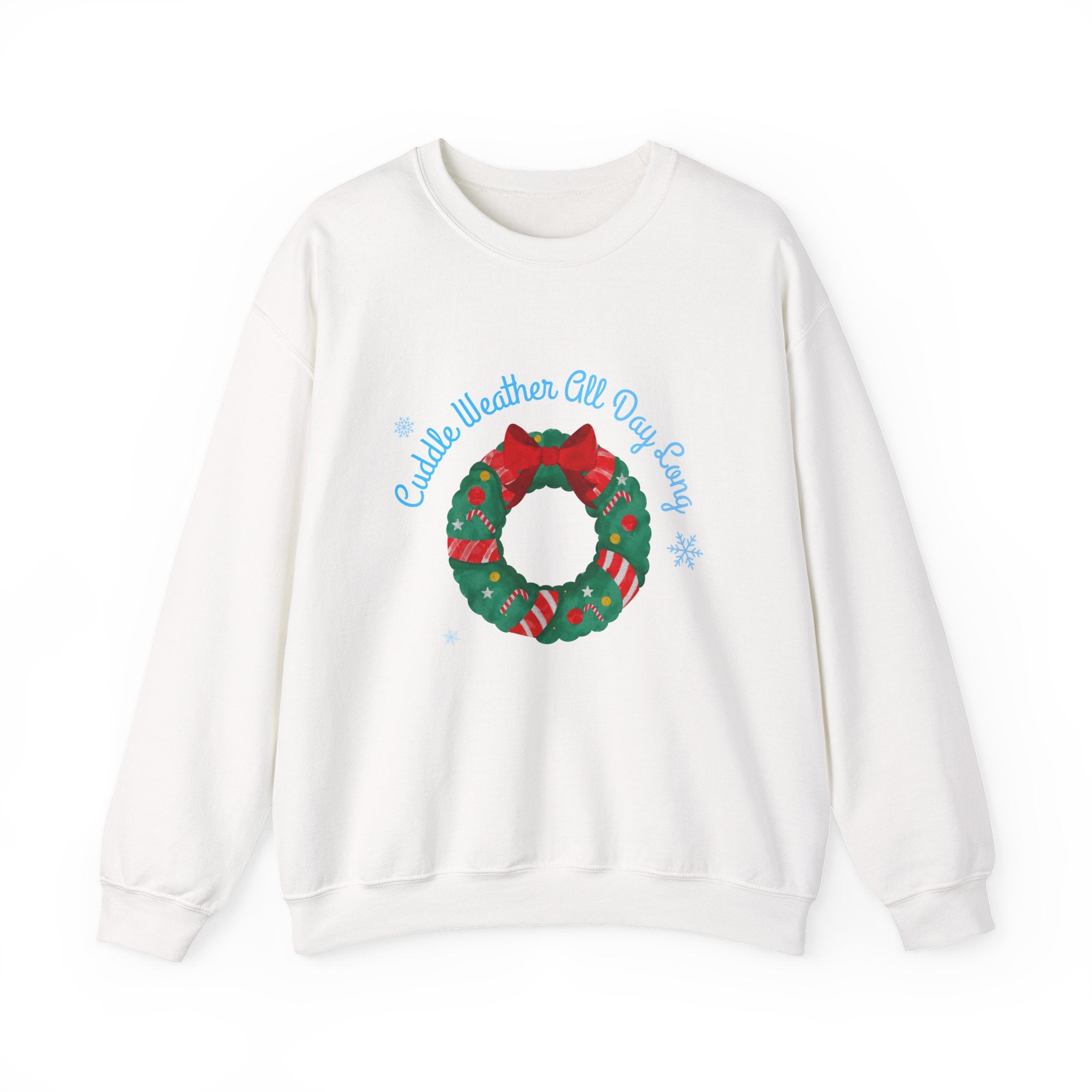 Christmas Wreath Crewneck Sweatshirt – "Cuddle Weather All Day Every Day" Holiday Pullover - Eamden