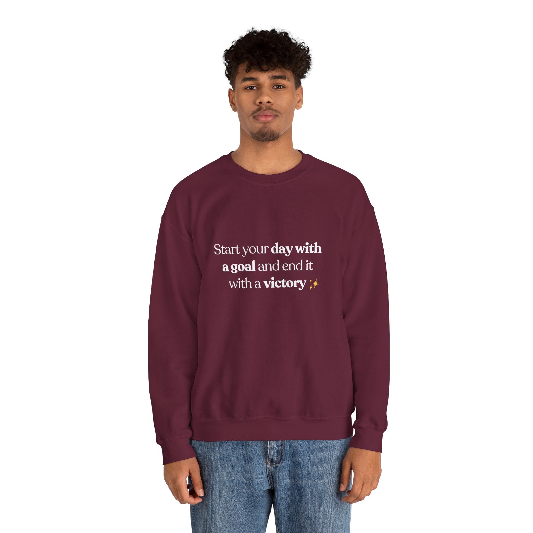 Inspirational Crewneck Sweatshirt — "Start your day with a goal and end it with a victory" - Eamden