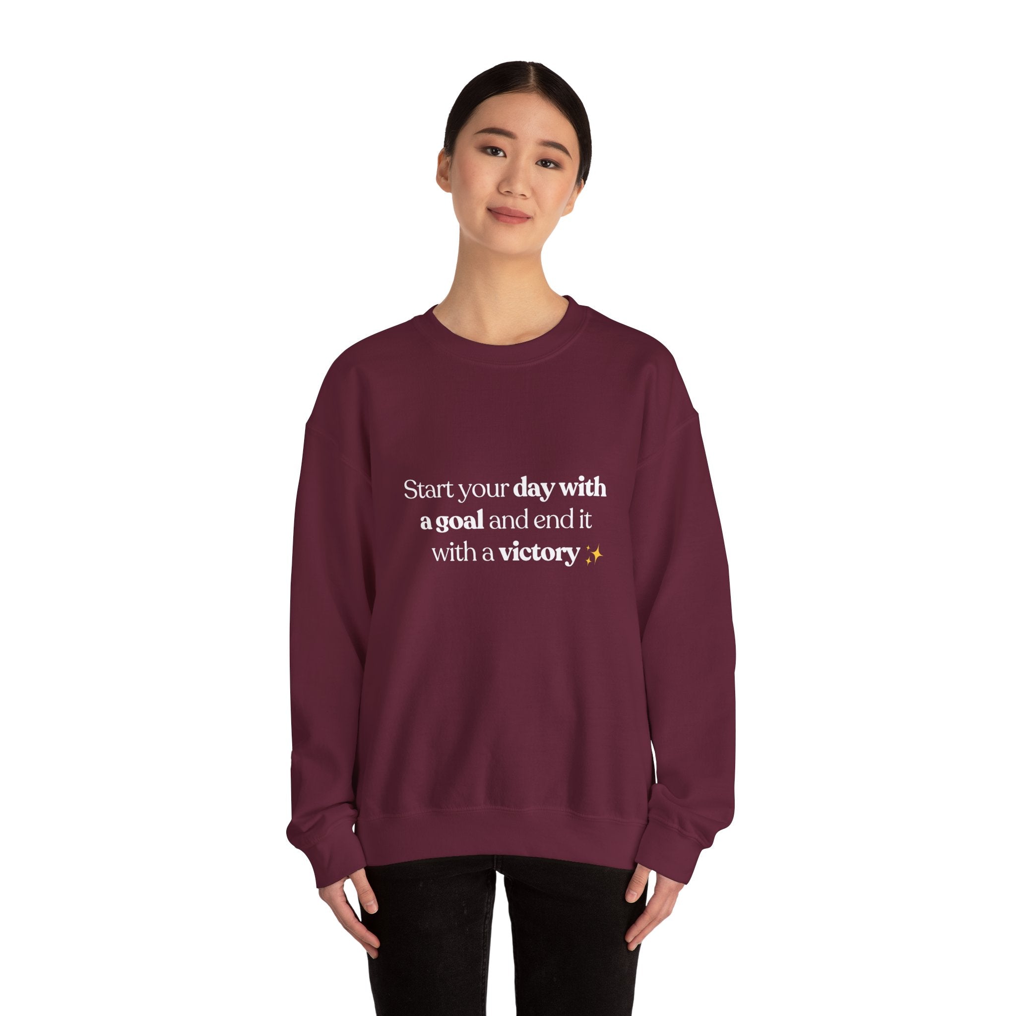 Inspirational Crewneck Sweatshirt — "Start your day with a goal and end it with a victory" - Eamden