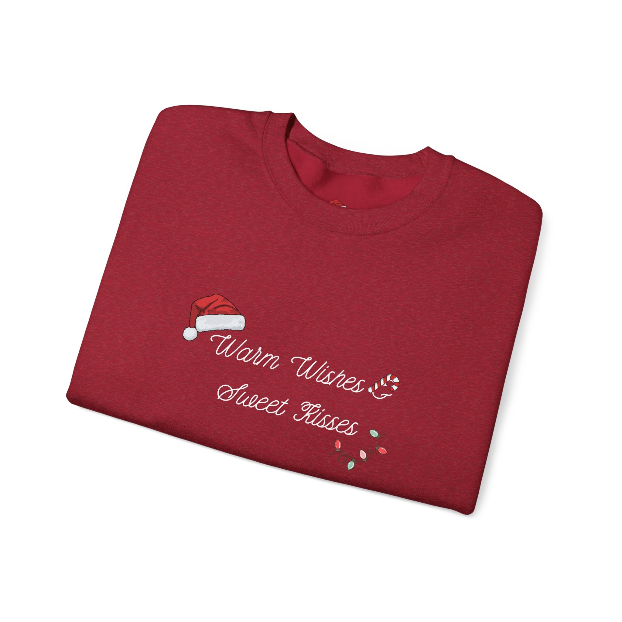 Crewneck Sweatshirt — "Warm Wishes & Sweet Kisses" Candy Cane Christmas Design - Eamden
