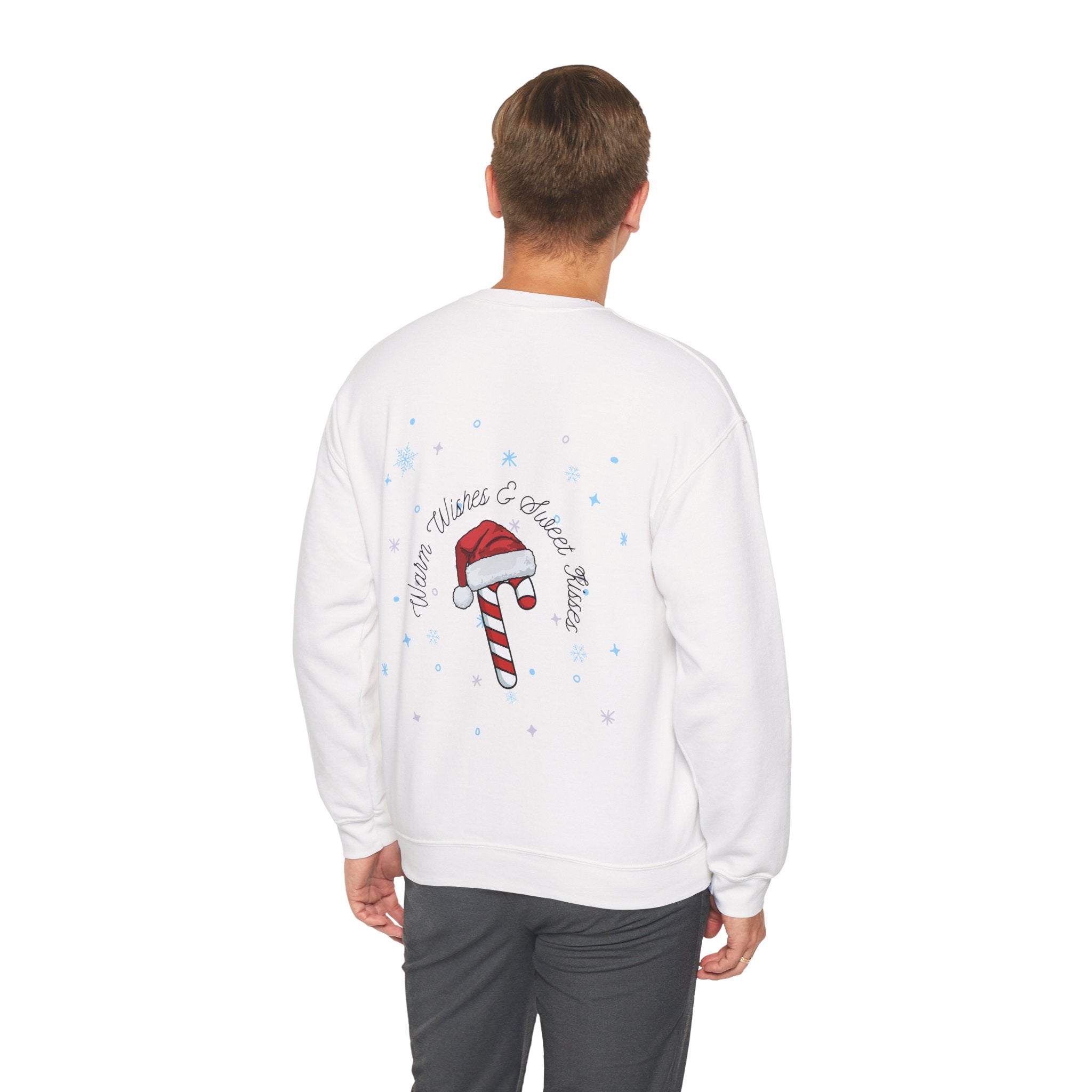 Crewneck Sweatshirt — "Warm Wishes & Sweet Kisses" Candy Cane Christmas Design - Eamden