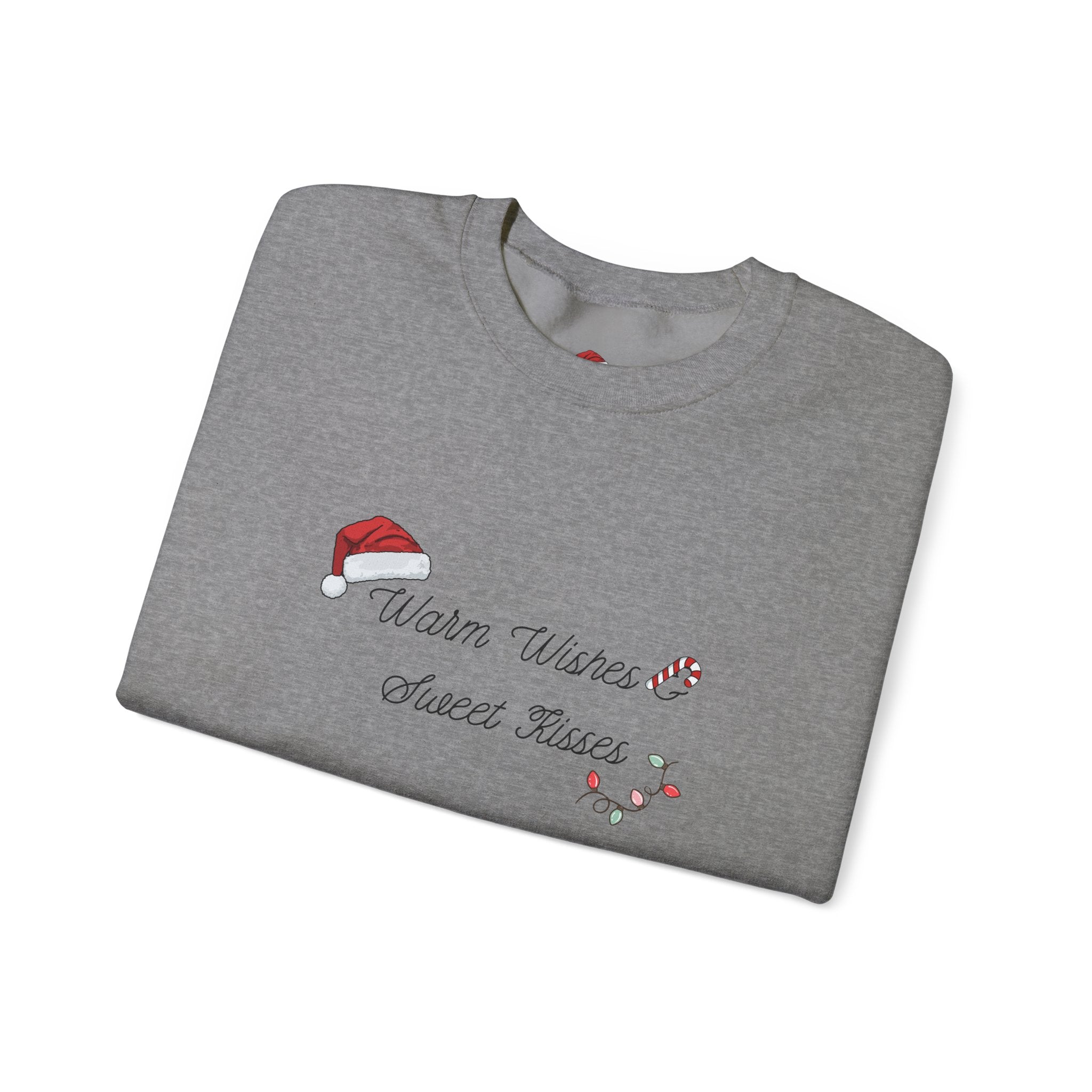 Crewneck Sweatshirt — "Warm Wishes & Sweet Kisses" Candy Cane Christmas Design - Eamden