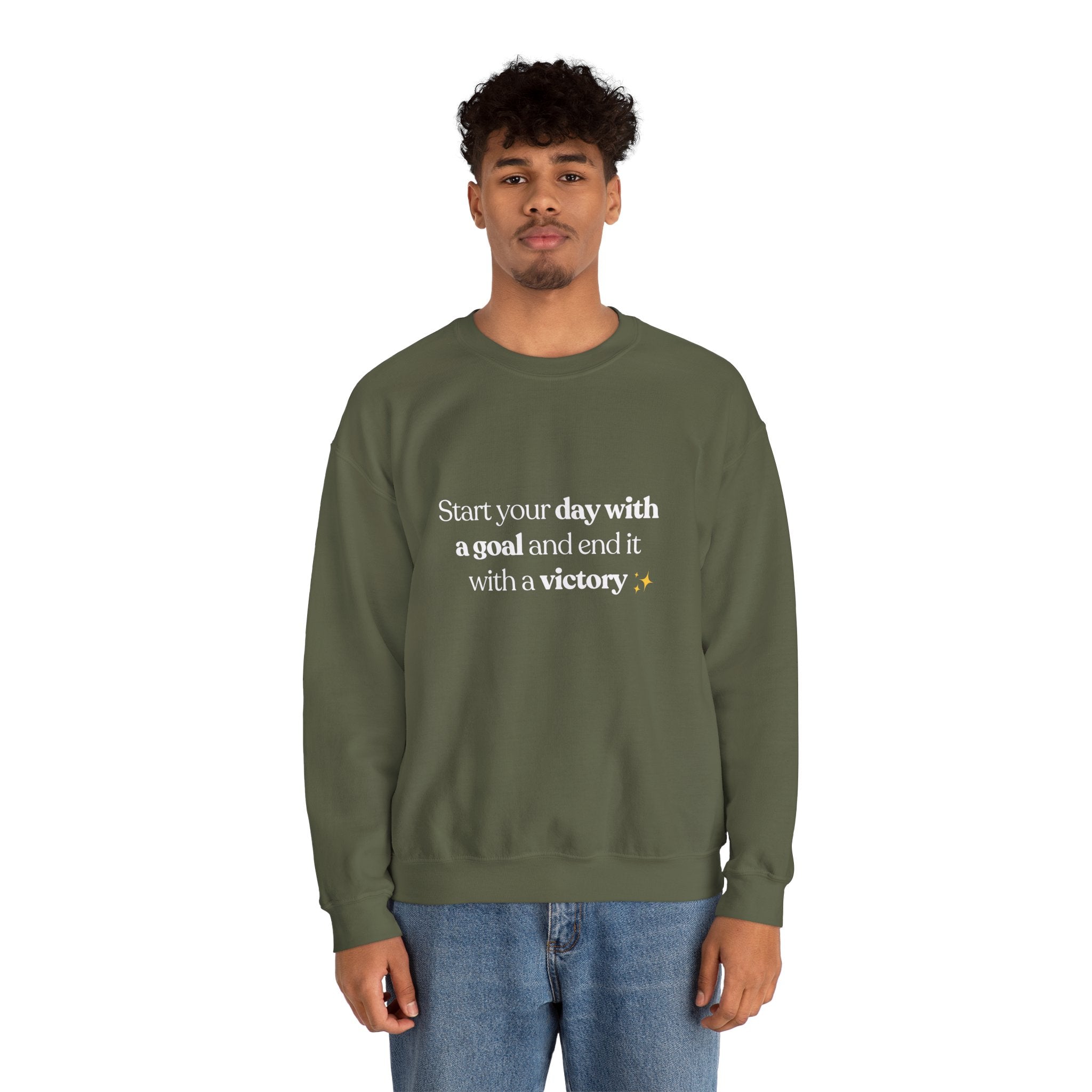 Inspirational Crewneck Sweatshirt — "Start your day with a goal and end it with a victory" - Eamden
