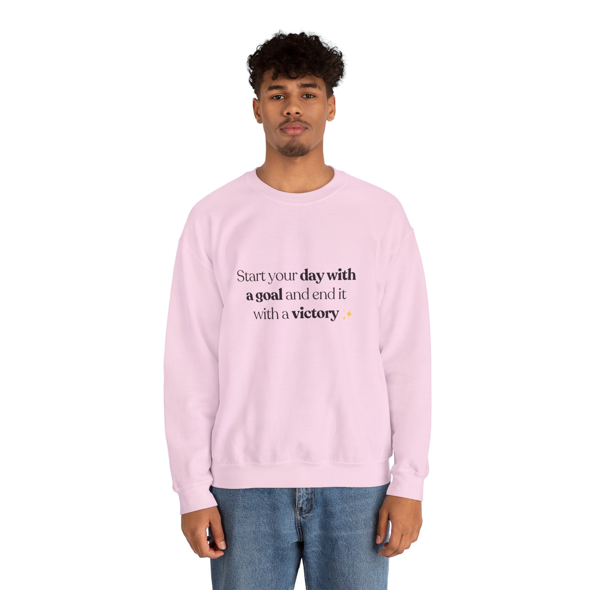 Inspirational Crewneck Sweatshirt — "Start your day with a goal and end it with a victory" - Eamden