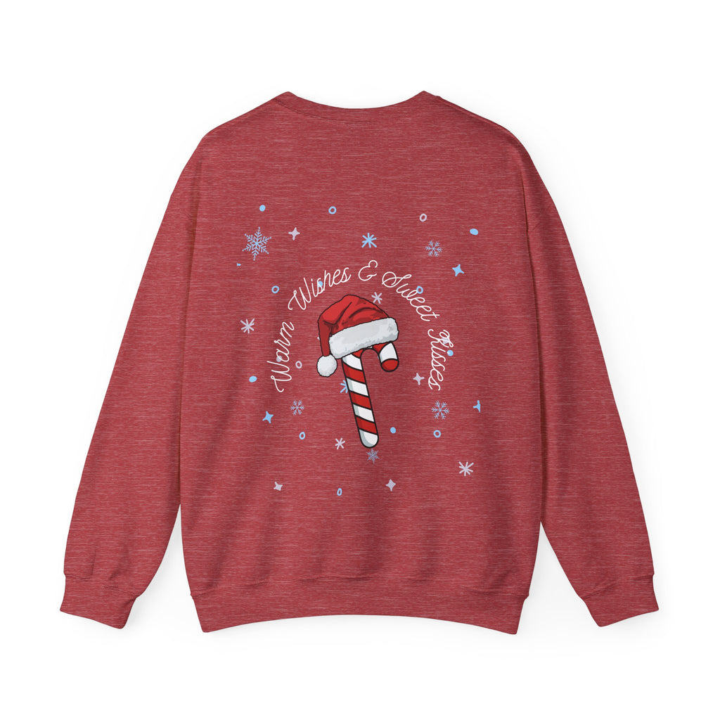 Crewneck Sweatshirt — "Warm Wishes & Sweet Kisses" Candy Cane Christmas Design - Eamden