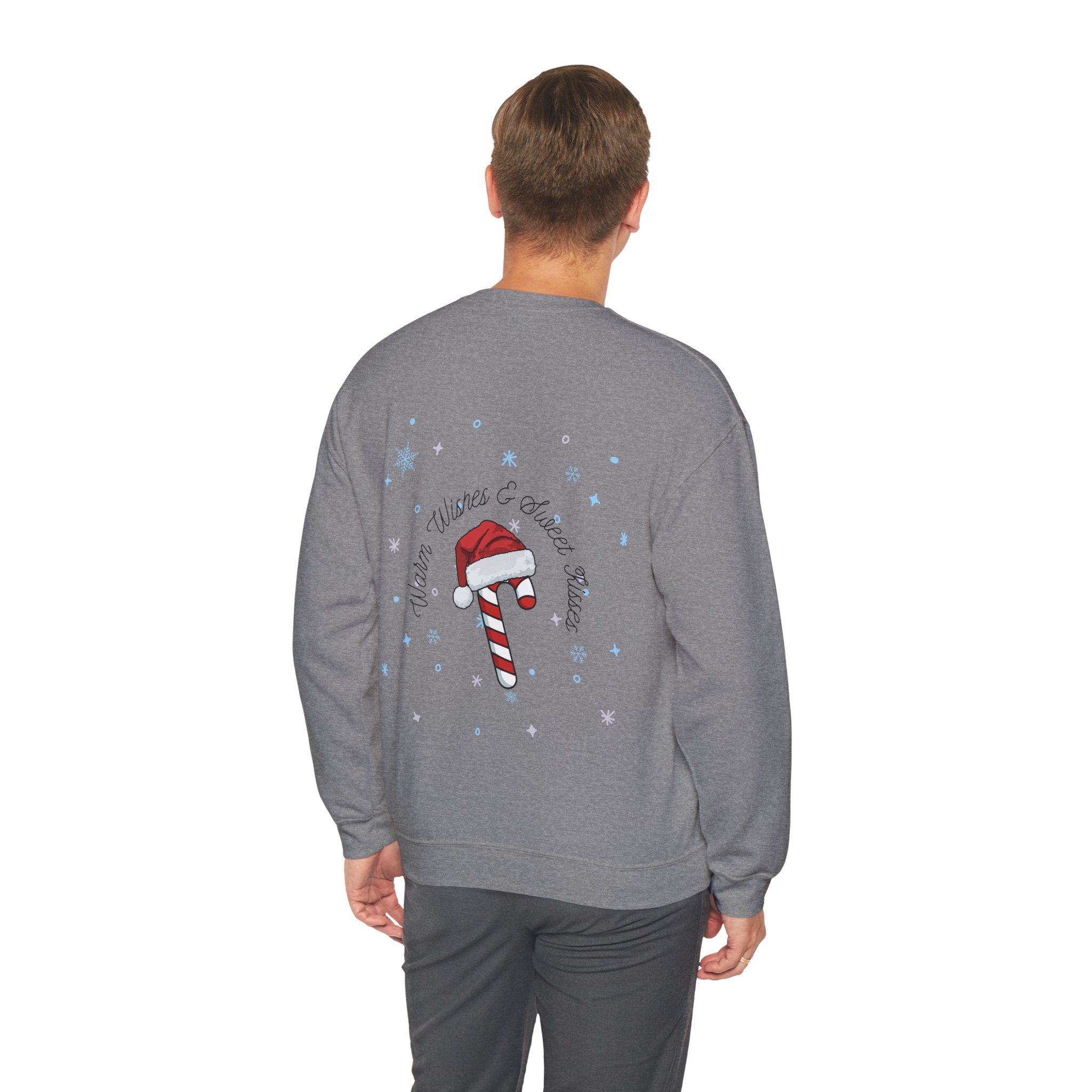 Crewneck Sweatshirt — "Warm Wishes & Sweet Kisses" Candy Cane Christmas Design - Eamden