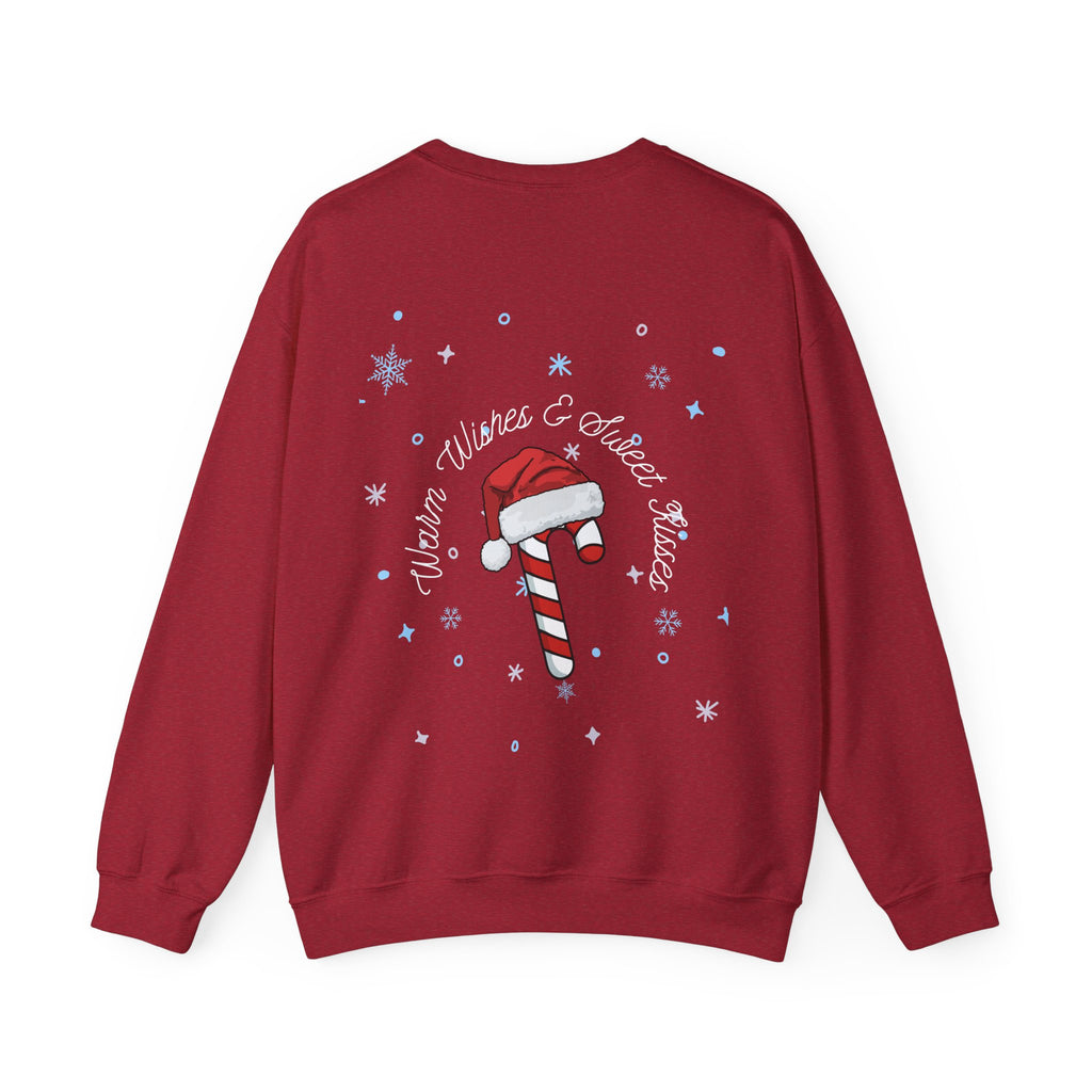 Crewneck Sweatshirt — "Warm Wishes & Sweet Kisses" Candy Cane Christmas Design - Eamden