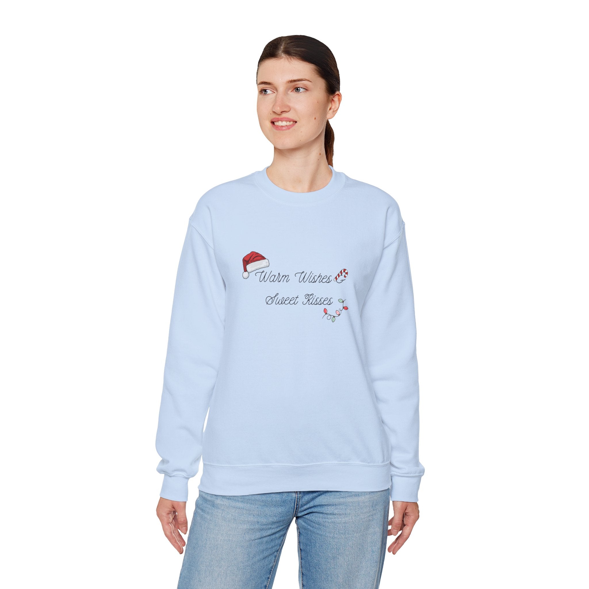 Crewneck Sweatshirt — "Warm Wishes & Sweet Kisses" Candy Cane Christmas Design - Eamden