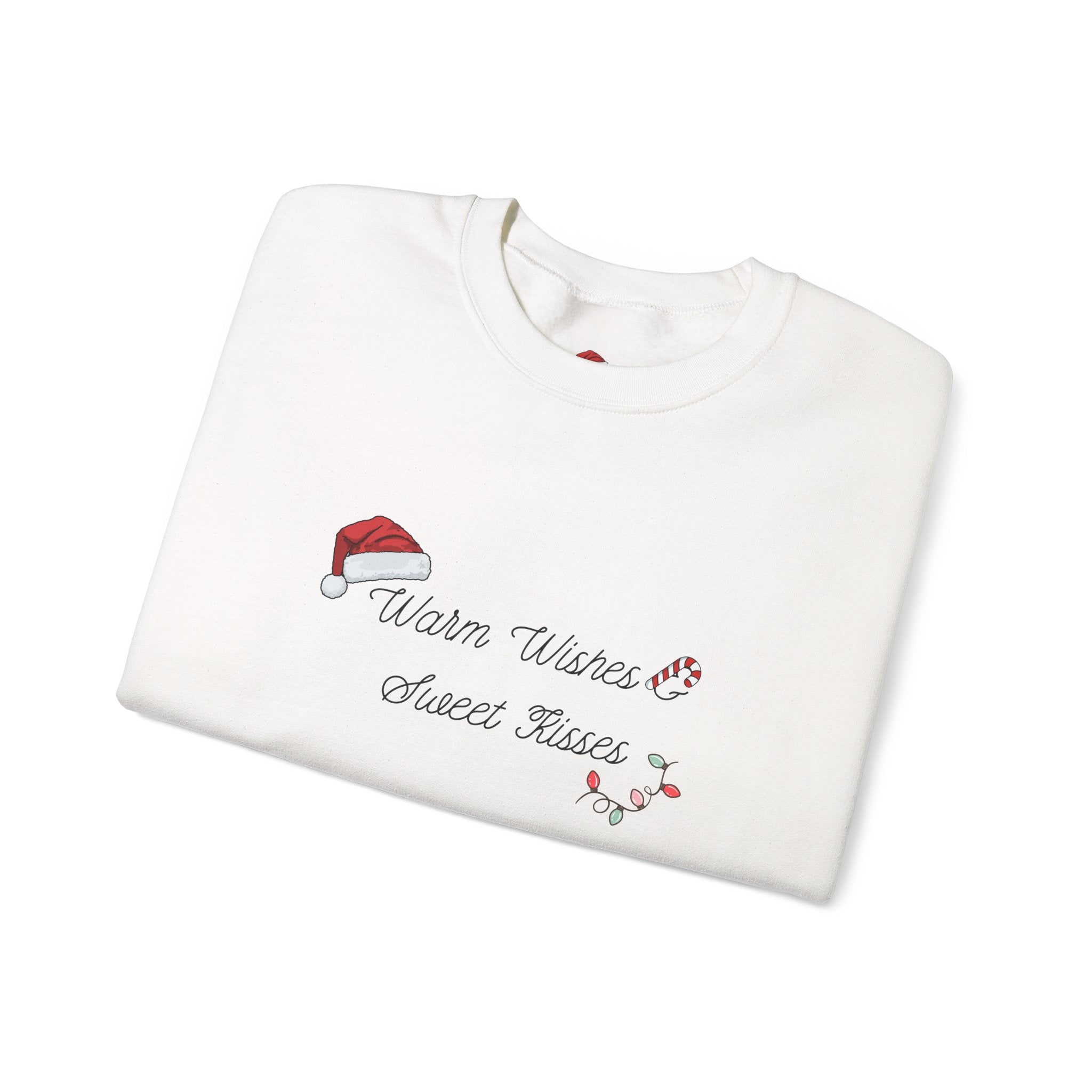 Crewneck Sweatshirt — "Warm Wishes & Sweet Kisses" Candy Cane Christmas Design - Eamden