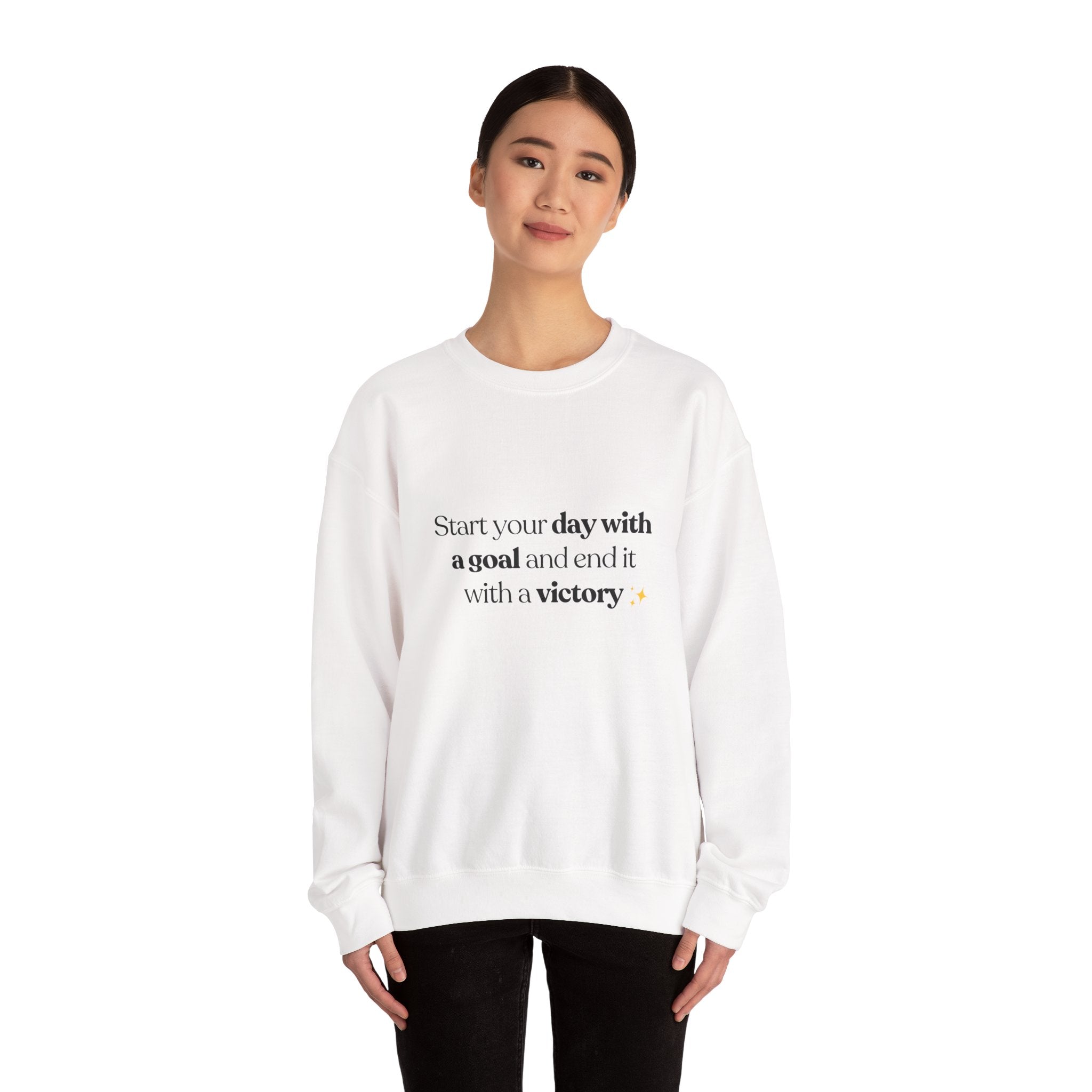 Inspirational Crewneck Sweatshirt — "Start your day with a goal and end it with a victory" - Eamden