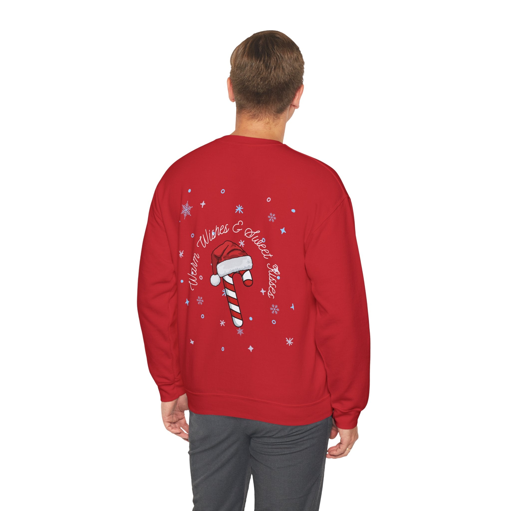 Crewneck Sweatshirt — "Warm Wishes & Sweet Kisses" Candy Cane Christmas Design - Eamden