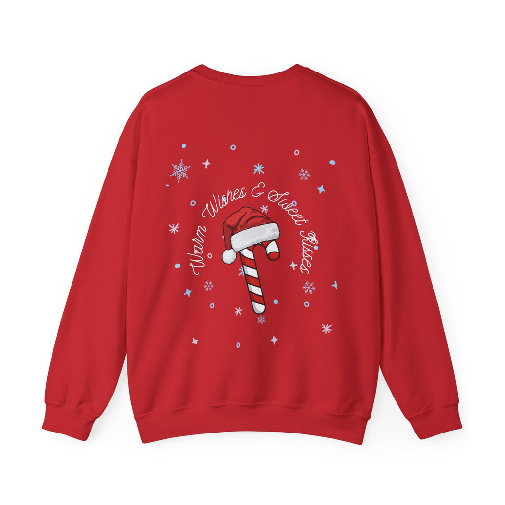 Crewneck Sweatshirt — "Warm Wishes & Sweet Kisses" Candy Cane Christmas Design - Eamden