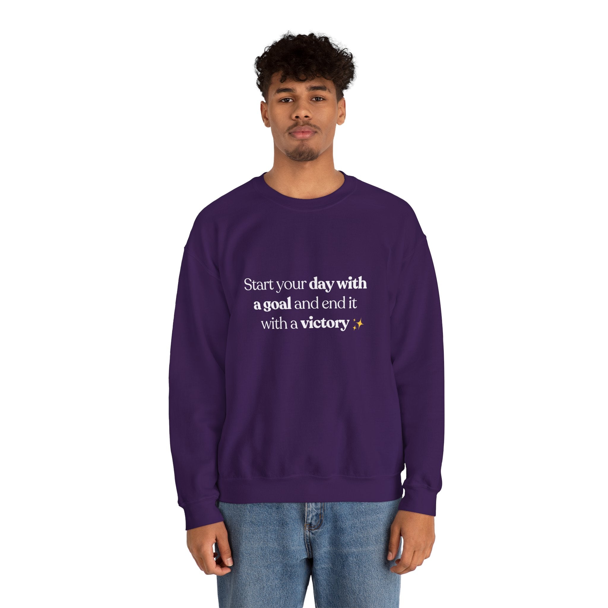 Inspirational Crewneck Sweatshirt — "Start your day with a goal and end it with a victory" - Eamden