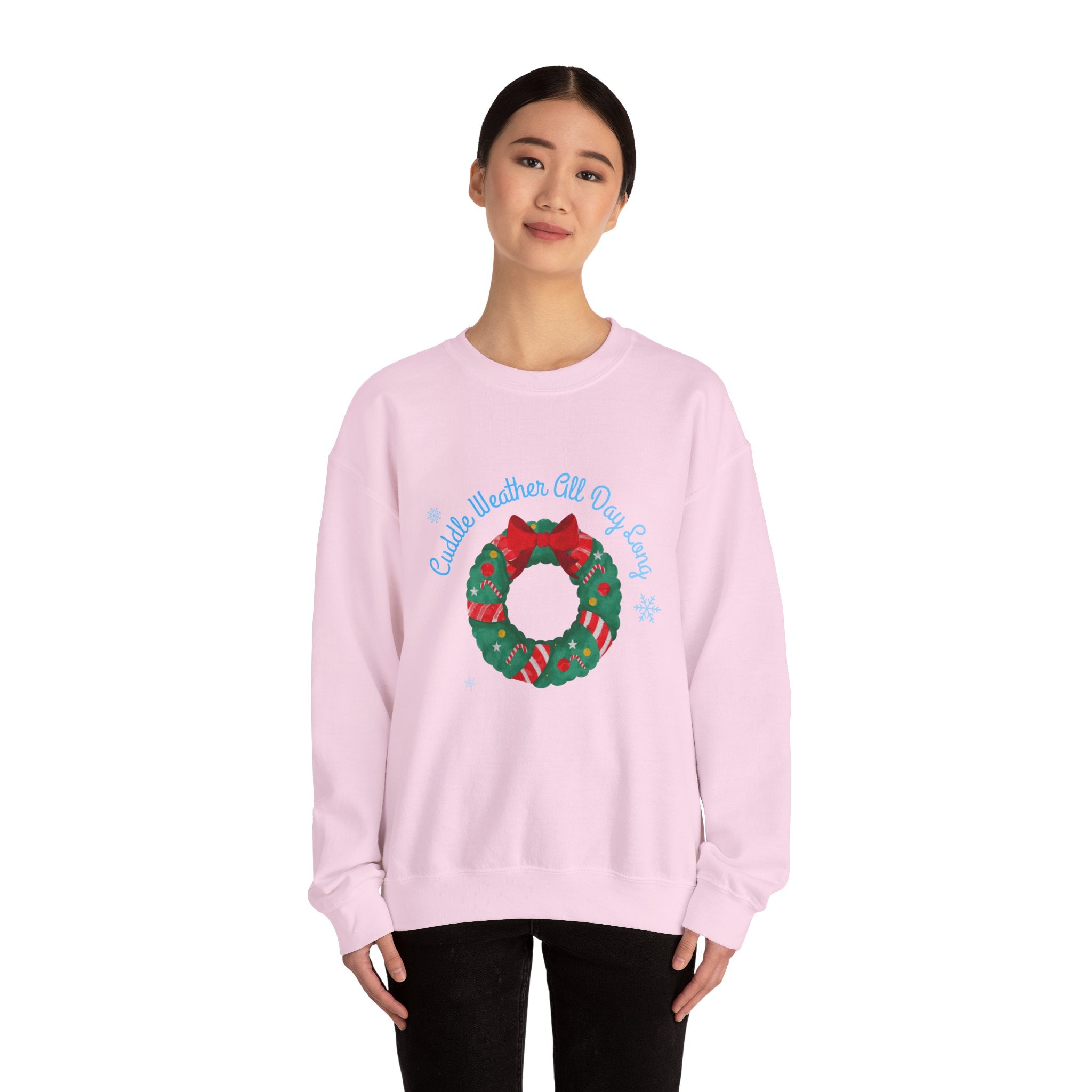 Christmas Wreath Crewneck Sweatshirt – "Cuddle Weather All Day Every Day" Holiday Pullover - Eamden