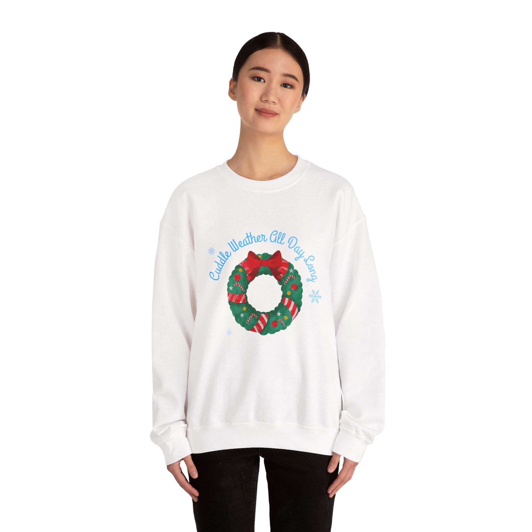 Christmas Wreath Crewneck Sweatshirt – "Cuddle Weather All Day Every Day" Holiday Pullover - Eamden