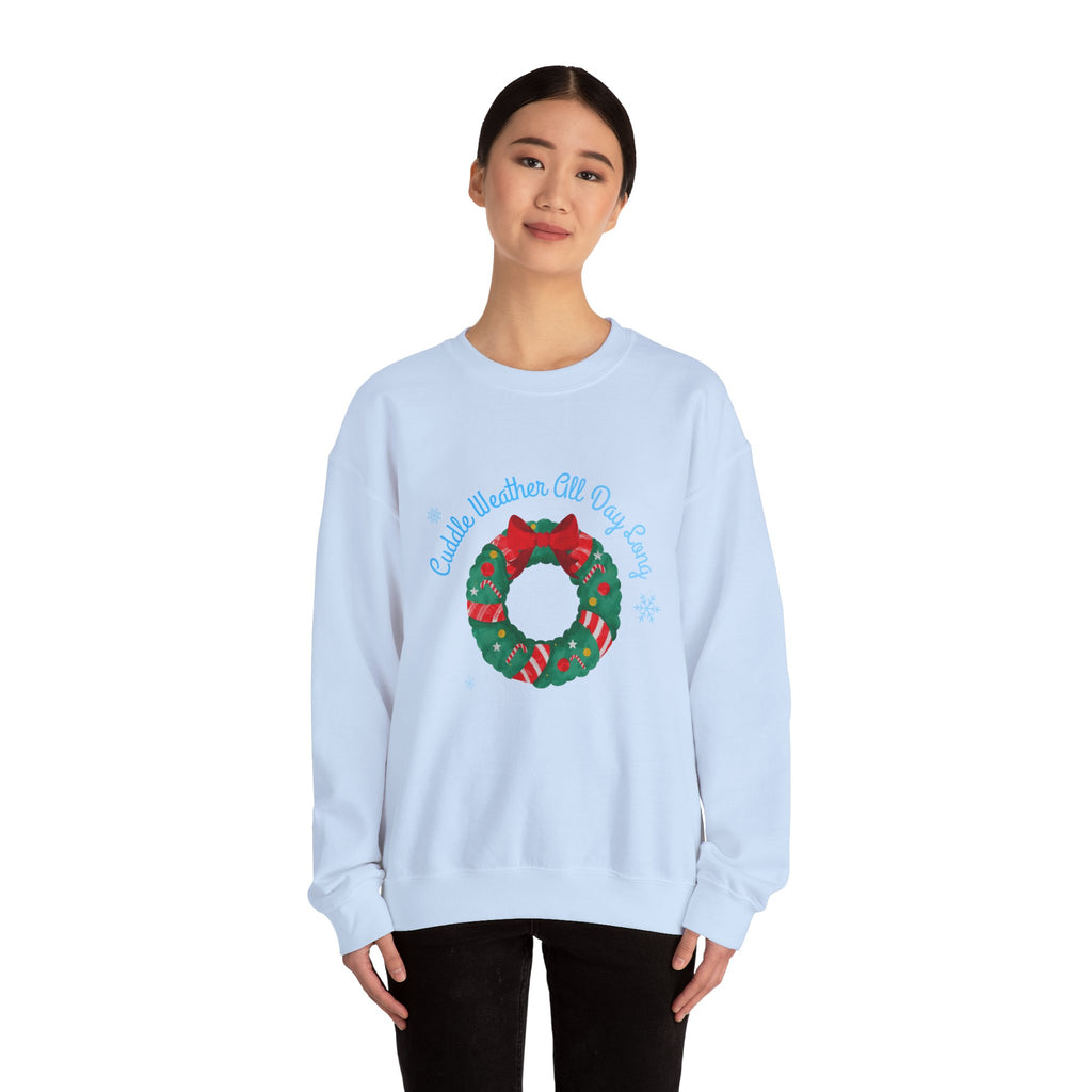 Christmas Wreath Crewneck Sweatshirt – "Cuddle Weather All Day Every Day" Holiday Pullover - Eamden