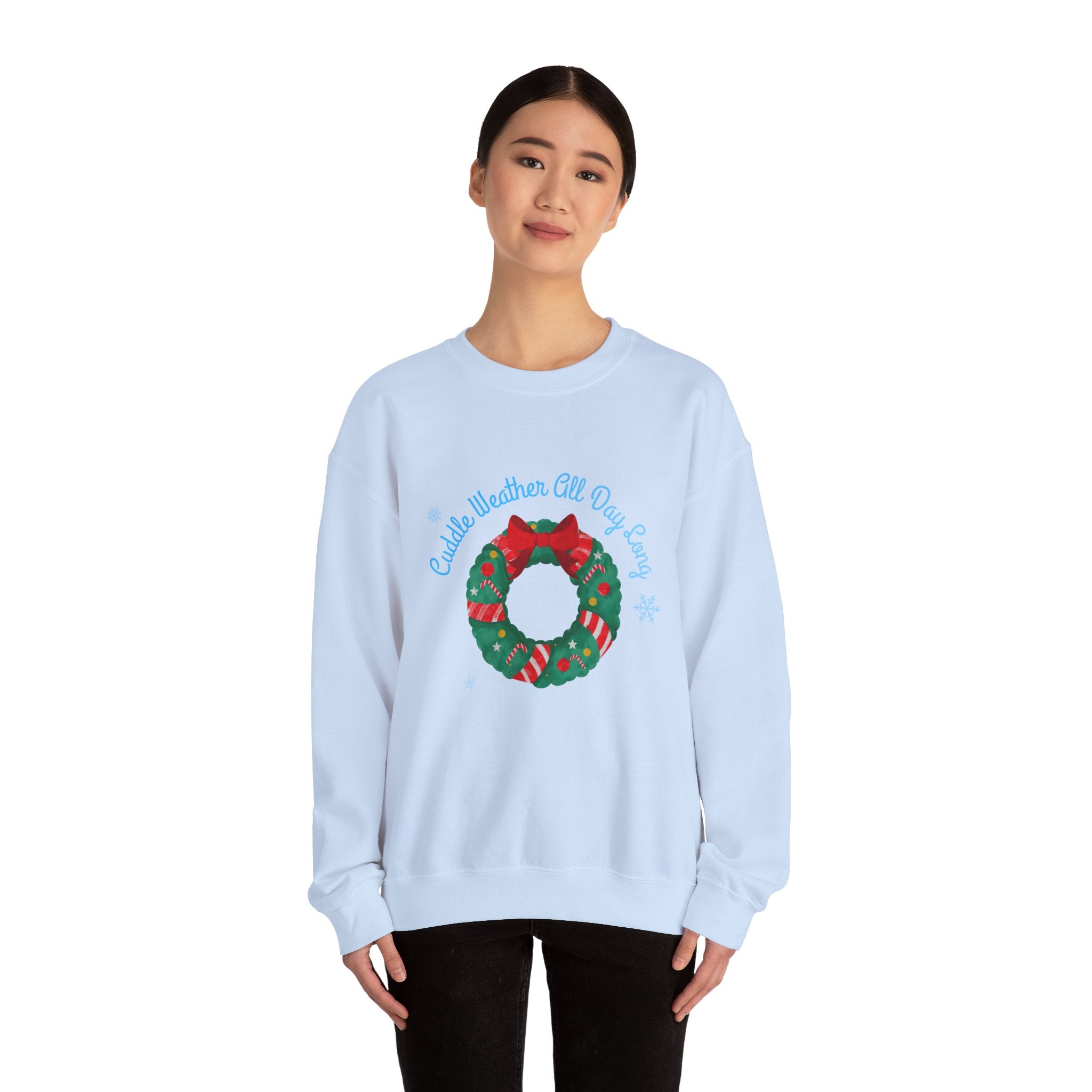 Christmas Wreath Crewneck Sweatshirt – "Cuddle Weather All Day Every Day" Holiday Pullover - Eamden