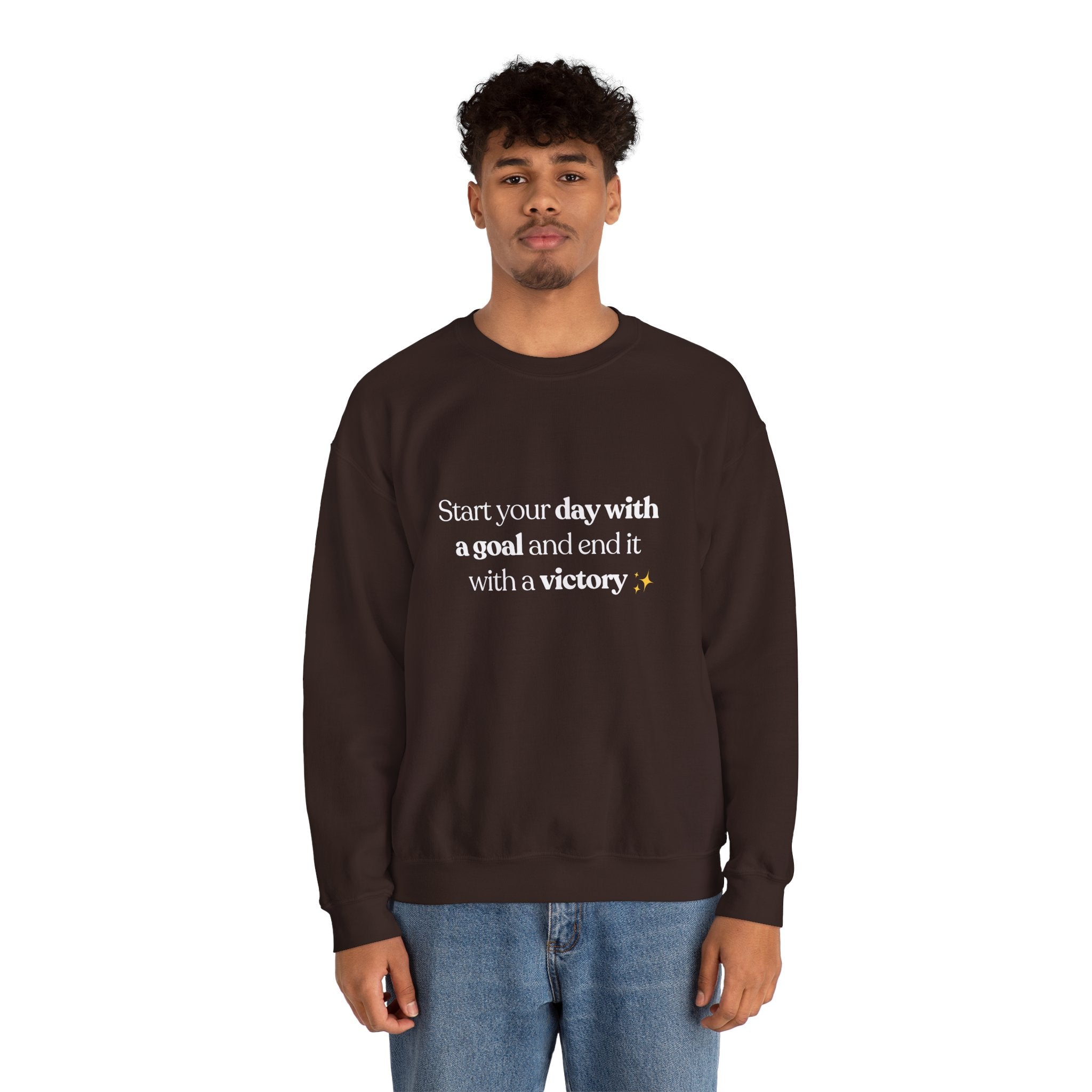 Inspirational Crewneck Sweatshirt — "Start your day with a goal and end it with a victory" - Eamden