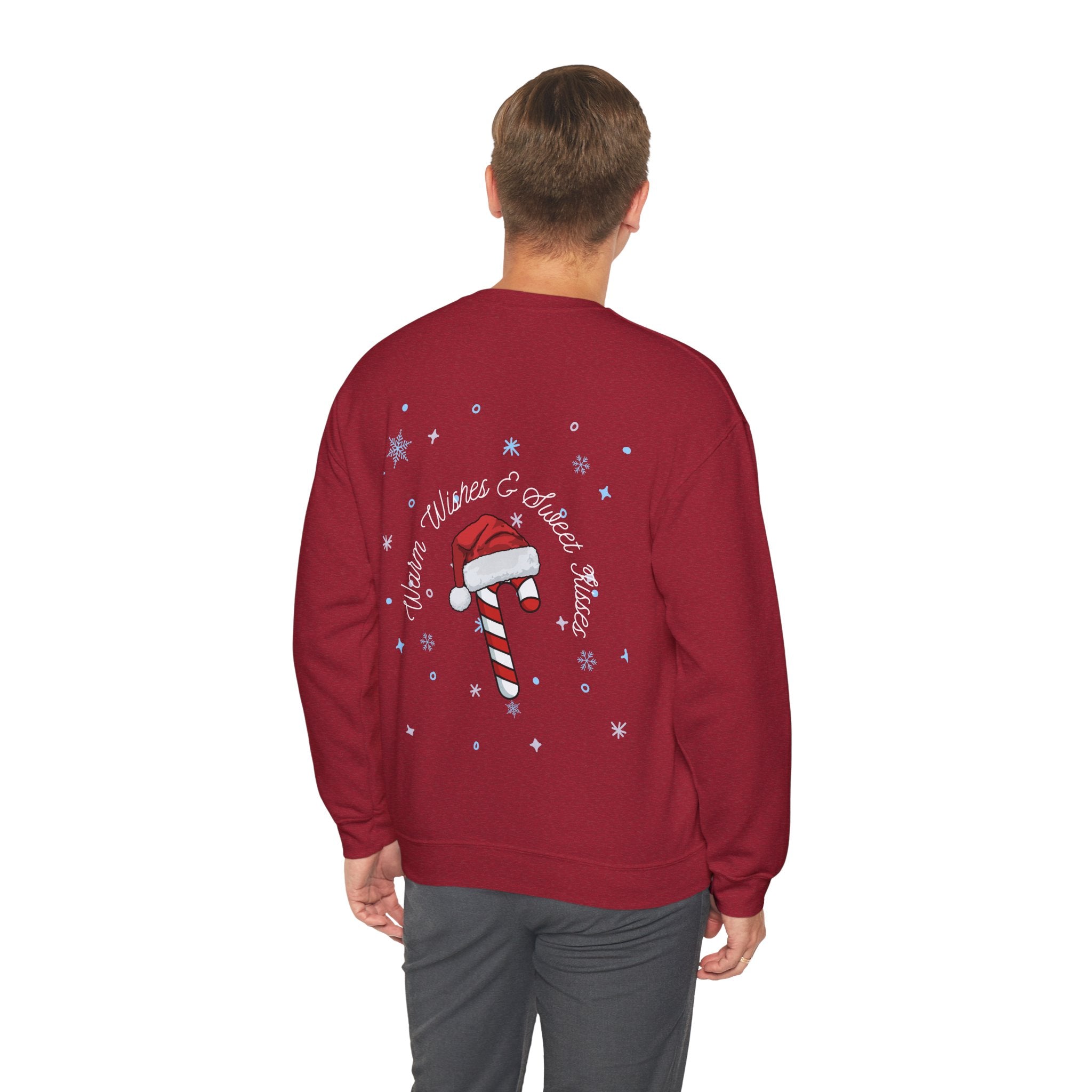 Crewneck Sweatshirt — "Warm Wishes & Sweet Kisses" Candy Cane Christmas Design - Eamden