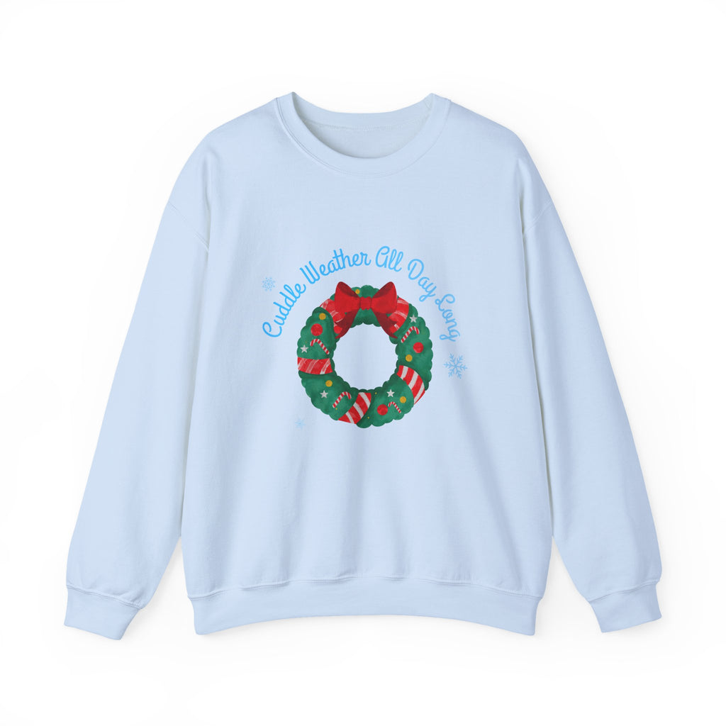 Christmas Wreath Crewneck Sweatshirt – "Cuddle Weather All Day Every Day" Holiday Pullover - Eamden