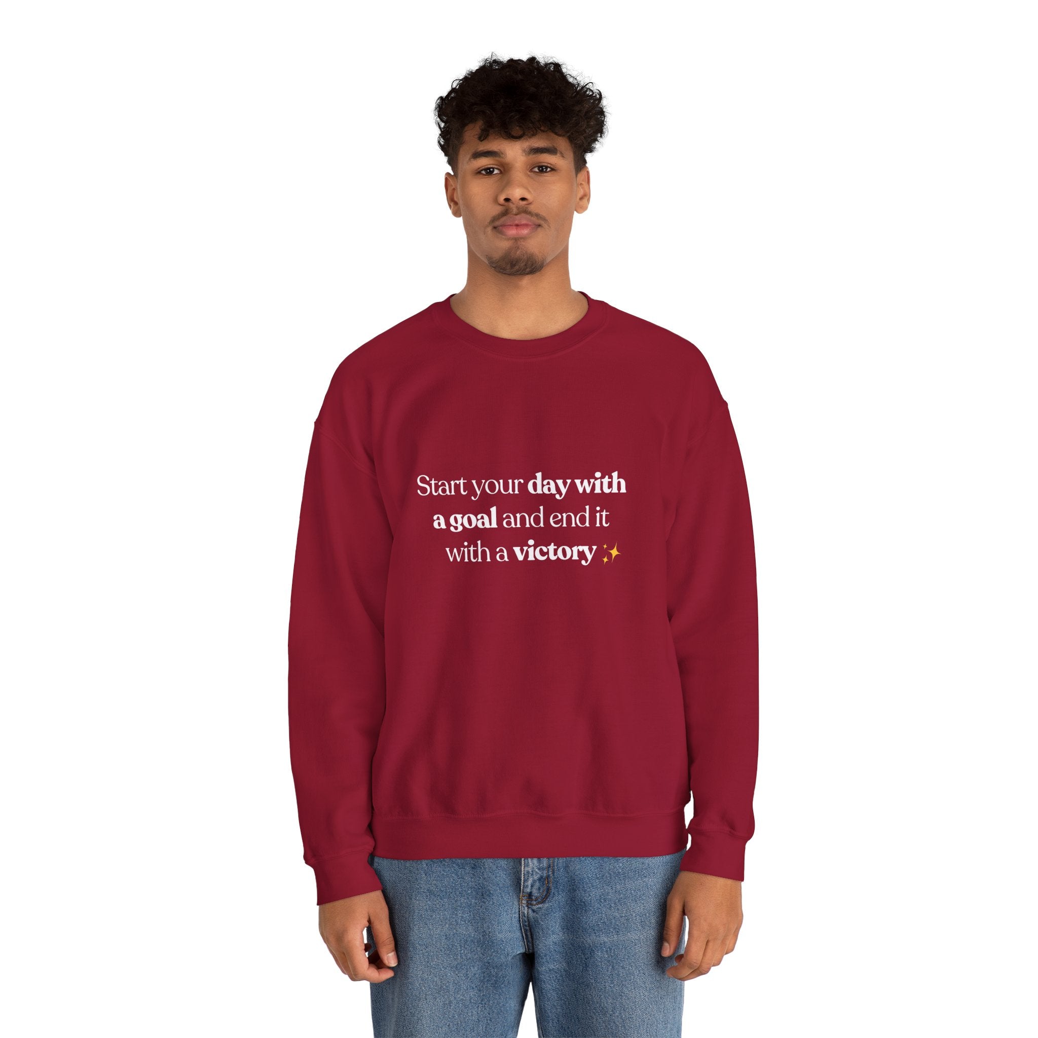 Inspirational Crewneck Sweatshirt — "Start your day with a goal and end it with a victory" - Eamden