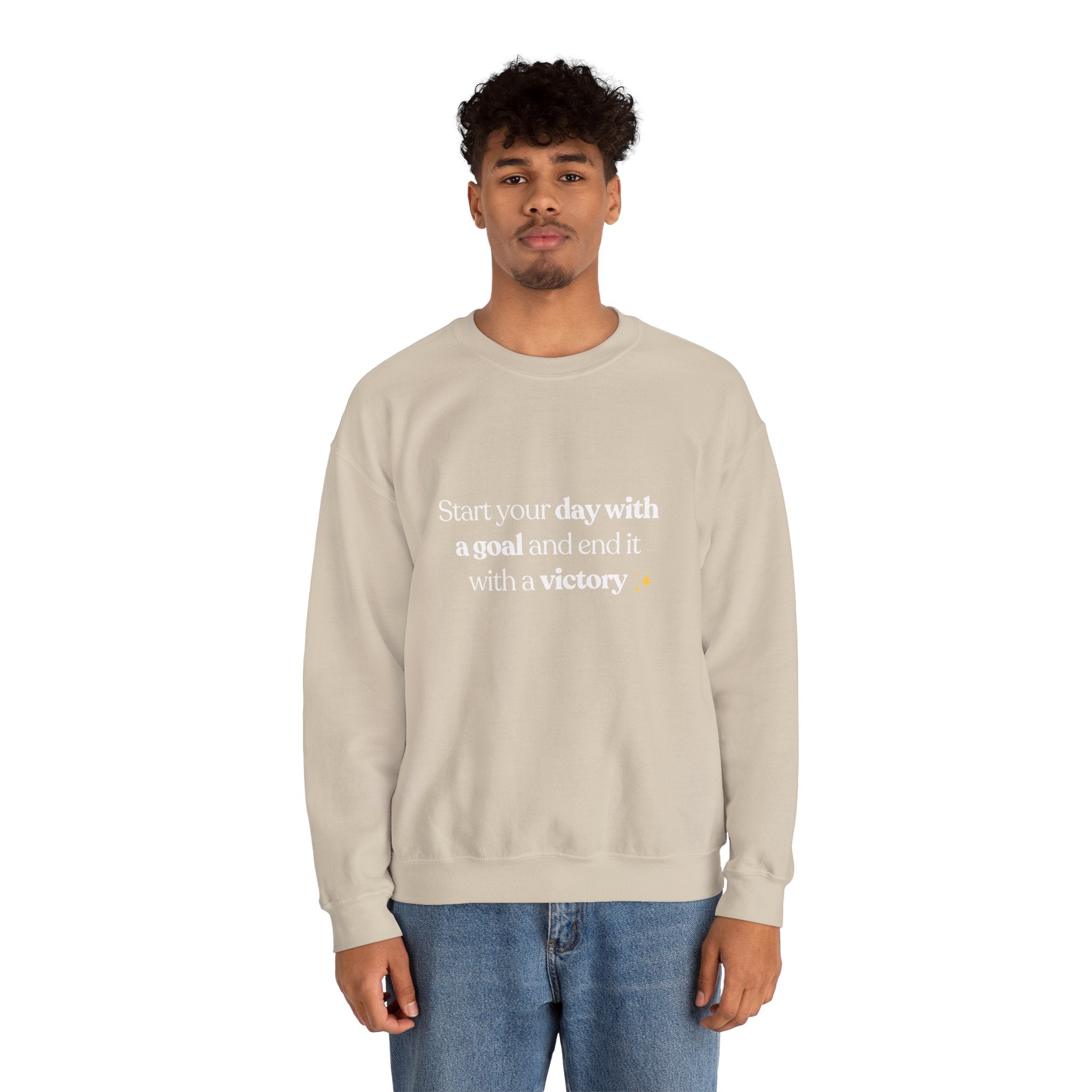 Inspirational Crewneck Sweatshirt — "Start your day with a goal and end it with a victory" - Eamden