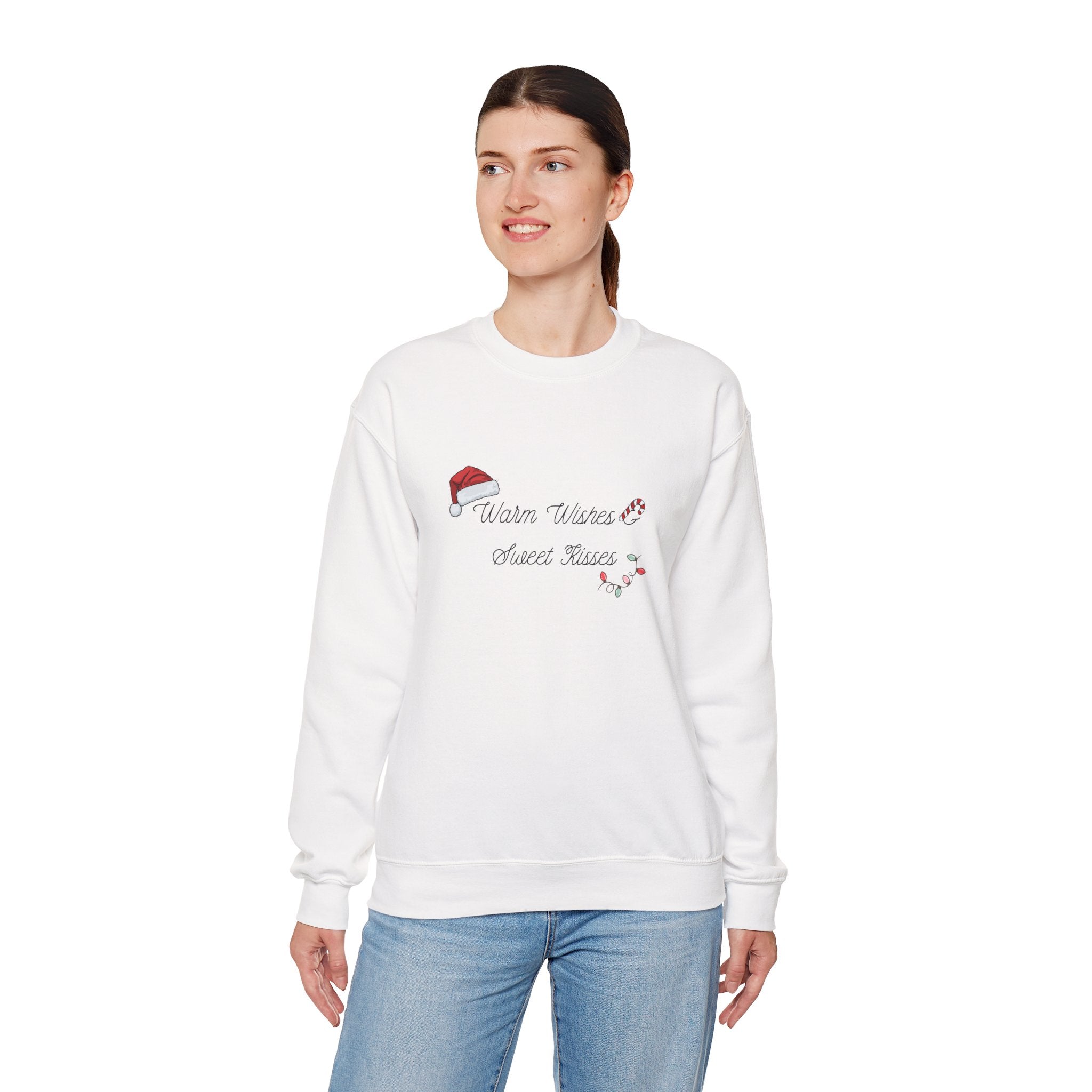 Crewneck Sweatshirt — "Warm Wishes & Sweet Kisses" Candy Cane Christmas Design - Eamden