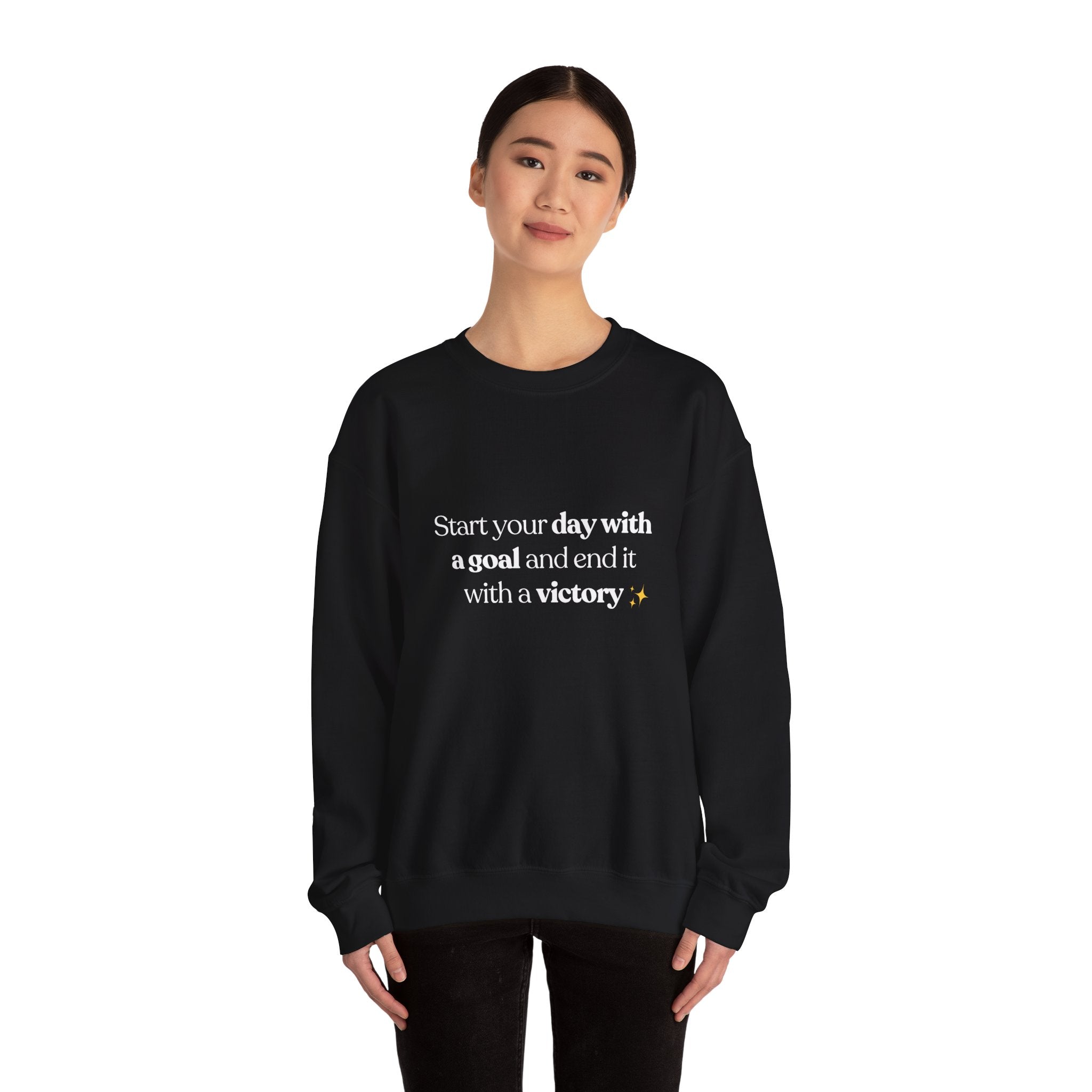 Inspirational Crewneck Sweatshirt — "Start your day with a goal and end it with a victory" - Eamden