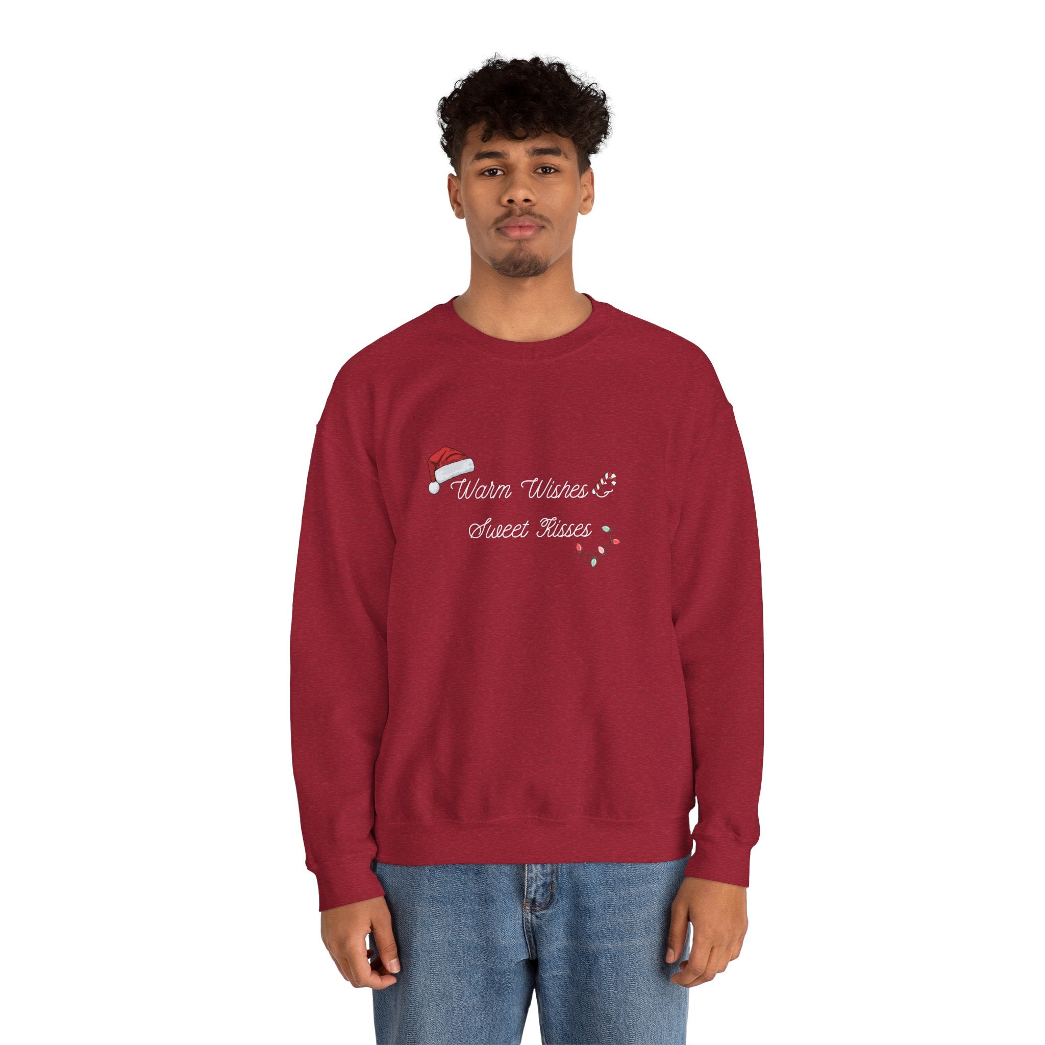 Crewneck Sweatshirt — "Warm Wishes & Sweet Kisses" Candy Cane Christmas Design - Eamden